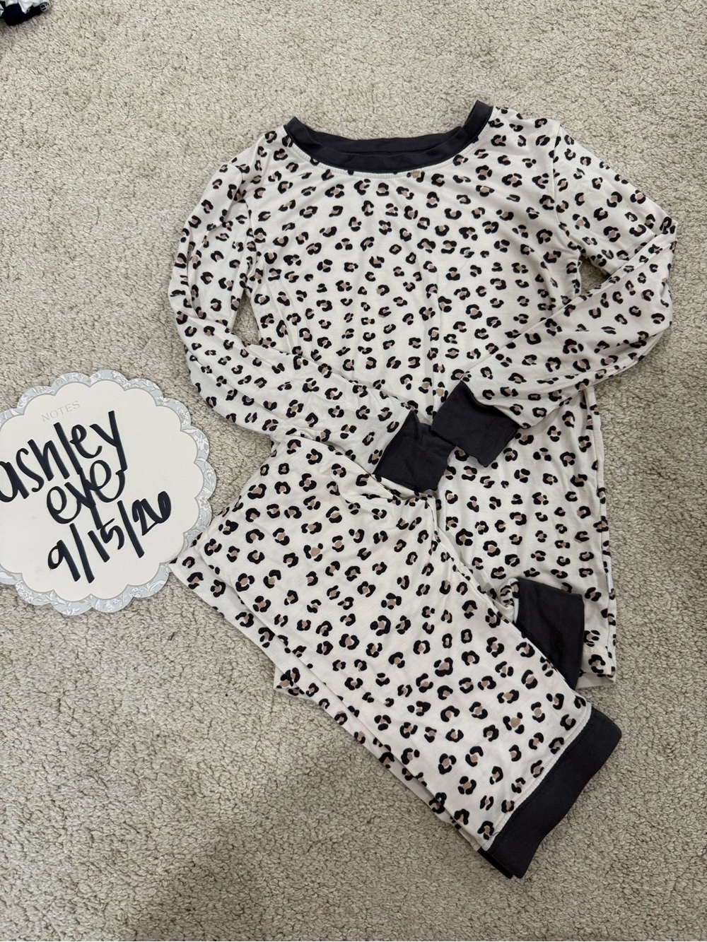 Little Sleepies Beige Leopard Print Pajama Set with Black Trim